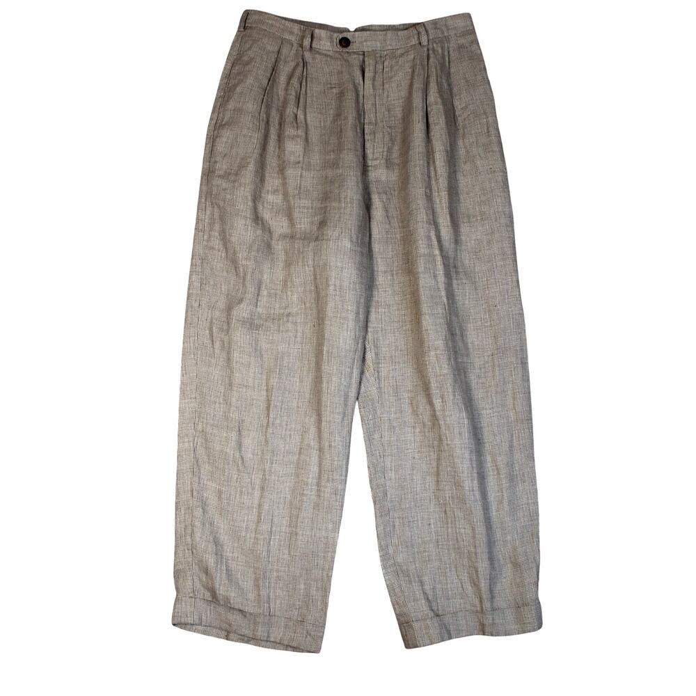 Vintage 90s Gap Linen Pants Womens 12 Brown Pleated Wide Leg Office Career